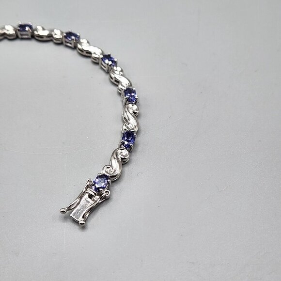 Sterling Silver Blue Cubic Zirconia Tennis Bracelet S Swirl Links Sterling Thai - Picture 2 of 8